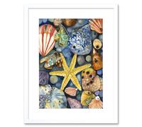 Artery8 Wall Art Print The Rock Pool Seaside Clams Starfish Bathroom Artwork Framed 9X7 Inch in White | Size: W7" x H9" Artery8 White W7" x H9"