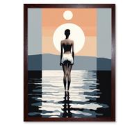 Artery8 Wall Art Print The Sea is Calling Modern Abstract Minimalist Artwork Sun & Moon Art Framed in Brown | Size: W12" x H16" Artery8 Brown W12" x H16"