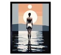 Artery8 Wall Art Print The Sea is Calling Modern Abstract Minimalist Artwork Sun & Moon Art Framed in Black | Size: W12" x H16" Artery8 Black W12" x H16"