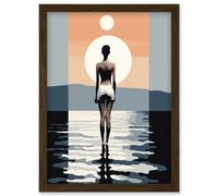 Artery8 Wall Art Print The Sea is Calling Modern Abstract Minimalist Artwork Sun & Moon Artwork Framed A4 in Brown Artery8 Brown A4