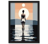 Artery8 Wall Art Print The Sea is Calling Modern Abstract Minimalist Artwork Sun & Moon Artwork Framed A4 in Black Artery8 Black A4