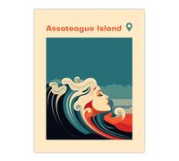 Artery8 Wall Art Print The Seaside Calls Assateague Island Beach Maryland Virginia USA Modern Woman of the Waves Sea Siren Ocean Poster Artery8 Blue W12" x H16"