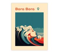 Artery8 Wall Art Print The Seaside Calls Bora Bora Beach French Polynesia Modern Woman of the Waves Sea Siren Ocean Poster in Blue | Size: W12" x H16" Artery8 Blue W12" x H16"