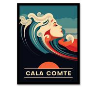 Artery8 Wall Art Print The Seaside Calls Cala Comte Beach Ibiza Spain Sunset Woman of the Waves Sea Siren Ocean Art Framed in Blue | Size: W12" x H16" Artery8 Blue W12" x H16"