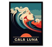Artery8 Wall Art Print The Seaside Calls Cala Luna Beach Sardinia Italy Sunset Woman of the Waves Sea Siren Ocean Art Framed in Blue | Size: A4 Artery8 Blue A4
