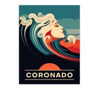 Artery8 Wall Art Print The Seaside Calls Coronado Beach California USA Sunset Woman of the Waves Sea Siren Ocean Poster in Blue | Size: W24" x H32" Artery8 Blue W24" x H32"