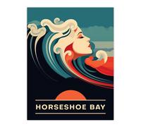 Artery8 Wall Art Print The Seaside Calls Horseshoe Bay Beach Bermuda Sunset Woman of the Waves Sea Siren Ocean Poster in Blue | Size: W12" x H16" Artery8 Blue W12" x H16"