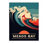 Artery8 Wall Art Print The Seaside Calls Meads Bay Beach Anguilla Sunset Woman of the Waves Sea Siren Ocean Poster in Blue | Size: W12" x H16" Artery8 Blue W12" x H16"