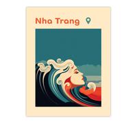 Artery8 Wall Art Print The Seaside Calls Nha Trang Beach Vietnam Modern Woman of the Waves Sea Siren Ocean Poster in Blue | Size: W12" x H16" Artery8 Blue W12" x H16"