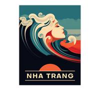 Artery8 Wall Art Print The Seaside Calls Nha Trang Beach Vietnam Sunset Woman of the Waves Sea Siren Ocean Poster in Blue | Size: W18" x H24" Artery8 Blue W18" x H24"