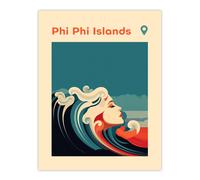 Artery8 Wall Art Print The Seaside Calls Phi Phi Islands Beach Thailand Modern Woman of the Waves Sea Siren Ocean Poster in Blue | Size: W24" x H32" Artery8 Blue W24" x H32"
