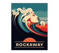 Artery8 Wall Art Print The Seaside Calls Rockaway Beach New York USA Sunset Woman of the Waves Sea Siren Ocean Poster in Blue | Size: W18" x H24" Artery8 Blue W18" x H24"