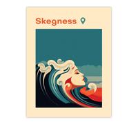 Artery8 Wall Art Print The Seaside Calls Skegness Beach England UK Modern Woman of the Waves Sea Siren Ocean Poster in Blue | Size: W24" x H32" Artery8 Blue W24" x H32"