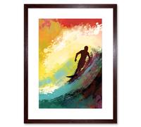 Artery8 Wall Art Print The Silhouette of a Surfer Surfing on a Big Wave Artwork Framed 9X7 Inch in Brown | Size: W7" x H9" Artery8 Brown W7" x H9"