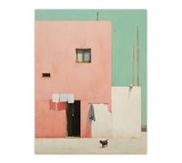Artery8 Wall Art Print The Spanish Village By Amy Denver Minimalist Soft Pastel Pink Green Minimalism Simple Modern Artwork Poster | Size: W12" x H16" Artery8 Multicolor W12" x H16"