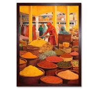 Artery8 Wall Art Print The Spice Market Asian Herbs & Spices Colourful Kitchen Artwork Art Framed in Brown | Size: W12" x H16" Artery8 Brown W12" x H16"