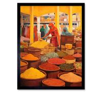 Artery8 Wall Art Print The Spice Market Asian Herbs & Spices Colourful Kitchen Artwork Art Framed in Black | Size: W12" x H16" Artery8 Black W12" x H16"