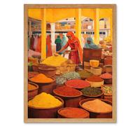 Artery8 Wall Art Print The Spice Market Asian Herbs & Spices Colourful Kitchen Artwork Art Framed in Light Oak | Size: W12" x H16" Artery8 Light Oak W12" x H16"