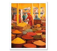 Artery8 Wall Art Print The Spice Market Asian Herbs & Spices Colourful Kitchen Artwork Art Framed in White | Size: W12" x H16" Artery8 White W12" x H16"