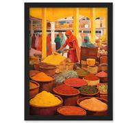 Artery8 Wall Art Print The Spice Market Asian Herbs & Spices Colourful Kitchen Artwork Framed A4 in Black Artery8 Black A4