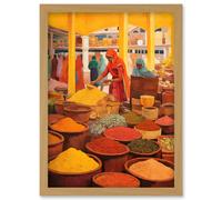 Wall Art Print The Spice Market Asian Herbs and Spices Colourful Kitchen Artwork Framed A4 Artery8 Light Oak A4