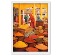 Wall Art Print The Spice Market Asian Herbs and Spices Colourful Kitchen Artwork Framed A4 Artery8 White A4