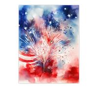 Artery8 Wall Art Print The Stars & Stripes Salute Abstract Watercolour 4th July Independence Day USA Fireworks Poster | Size: W12" x H16" Artery8 Multicolor W12" x H16"
