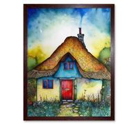 Artery8 Wall Art Print The Thatched Cottage Folk Art Framed in Brown | Size: W12" x H16" Artery8 Brown W12" x H16"