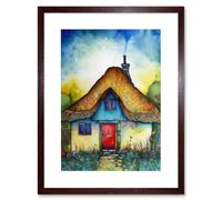 Artery8 Wall Art Print The Thatched Cottage Folk Artwork Framed 9X7 Inch in Brown | Size: W7" x H9" Artery8 Brown W7" x H9"