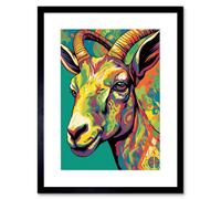 Artery8 Wall Art Print The Trippy Goat Psychedelic Portrait Vibrant Colourful Patterns Modern Pop Artwork Framed 9X7 Inch
