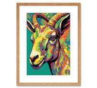 Artery8 Wall Art Print The Trippy Goat Psychedelic Portrait Vibrant Colourful Patterns Modern Pop Artwork Framed 9X7 Inch in Beige | Size: W7" x H9" Artery8 Beige W7" x H9"
