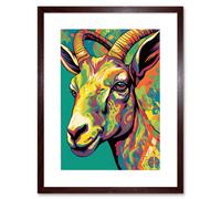 Artery8 Wall Art Print The Trippy Goat Psychedelic Portrait Vibrant Colourful Patterns Modern Pop Artwork Framed 9X7 Inch in Brown | Size: W7" x H9" Artery8 Brown W7" x H9"