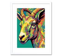 Artery8 Wall Art Print The Trippy Goat Psychedelic Portrait Vibrant Colourful Patterns Modern Pop Artwork Framed 9X7 Inch in White | Size: W7" x H9" Artery8 White W7" x H9"