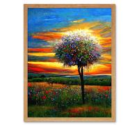 Artery8 Wall Art Print The Wildflower Tree Summer Meadow Oil Painting Art Framed in Light Oak | Size: W12" x H16" Artery8 Light Oak W12" x H16"