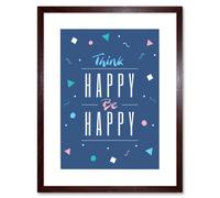 Artery8 Wall Art Print Think Be Happy 90s Artwork Framed 9X7 Inch in Brown | Size: W7" x H9" Artery8 Brown W7" x H9"