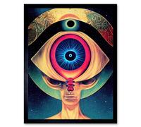 Artery8 Wall Art Print Third Eye Psychic Alien Contact Universe Secrets Sun Eclipse Art Framed in Black | Size: W12" x H16" Artery8 Black W12" x H16"