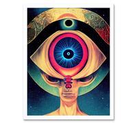 Artery8 Wall Art Print Third Eye Psychic Alien Contact Universe Secrets Sun Eclipse Art Framed in White | Size: W12" x H16" Artery8 White W12" x H16"