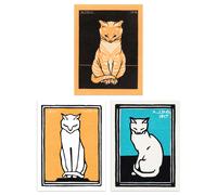 Artery8 Wall Art Print Three Sitting Cats Vintage Julie De Graag Set Of 3 s Living Room Bedroom Aesthetic Retro A4 Artery8 Multicolor A4