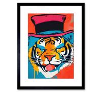 Artery8 Wall Art Print Tiger Head Wearing Pink Top Hat Modern Pop Artwork Framed 9X7 Inch