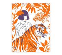 Artery8 Wall Art Print Tiger Lady Jungle Flowers Orange Simple Bright Poster | Size: W18" x H24" Artery8 Orange W18" x H24"