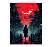 Artery8 Wall Art Print Tokyo Midnight Cyberpunk Conceptual Cityscape Poster Picture in Red | Size: W12" x H16" Artery8 Red W12" x H16"