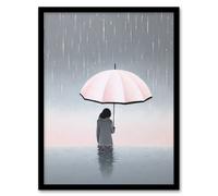Artery8 Wall Art Print Too Much Rain By Amy Denver Minimalist Soft Pastel Umbrella Brolly Pink Minimalism Simple Modern Artwork Art Framed Artery8 Pink W12" x H16"