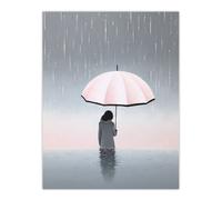 Artery8 Wall Art Print Too Much Rain By Amy Denver Minimalist Soft Pastel Umbrella Brolly Pink Minimalism Simple Modern Artwork Poster Artery8 Pink W24" x H32"