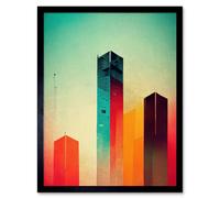 Artery8 Wall Art Print Tower Block Skyscrapers Minimalist Skyline Graphic Design Art Framed in Black | Size: W12" x H16" Artery8 Black W12" x H16"