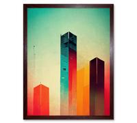Artery8 Wall Art Print Tower Block Skyscrapers Minimalist Skyline Graphic Design Art Framed in Brown | Size: W12" x H16" Artery8 Brown W12" x H16"