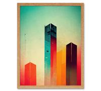 Artery8 Wall Art Print Tower Block Skyscrapers Minimalist Skyline Graphic Design Art Framed in Light Oak | Size: W12" x H16" Artery8 Light Oak W12" x H16"