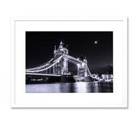 Artery8 Wall Art Print Tower Bridge at Night Art Black Framed 9x7 inch in White | Size: W7" x H9" Artery8 White W7" x H9"
