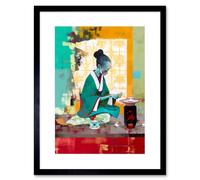 Artery8 Wall Art Print Traditional Japan Tea Ceremony Scene Artwork Framed 9X7 Inch in Black | Size: W7" x H9" Artery8 Black W7" x H9"