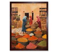 Artery8 Wall Art Print Traditional Rural Indian Food Market Watercolour Artwork Spices Herbs Art Framed in Brown | Size: W12" x H16" Artery8 Brown W12" x H16"