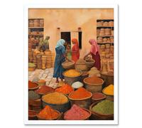 Artery8 Wall Art Print Traditional Rural Indian Food Market Watercolour Artwork Spices Herbs Art Framed in White | Size: W12" x H16" Artery8 White W12" x H16"